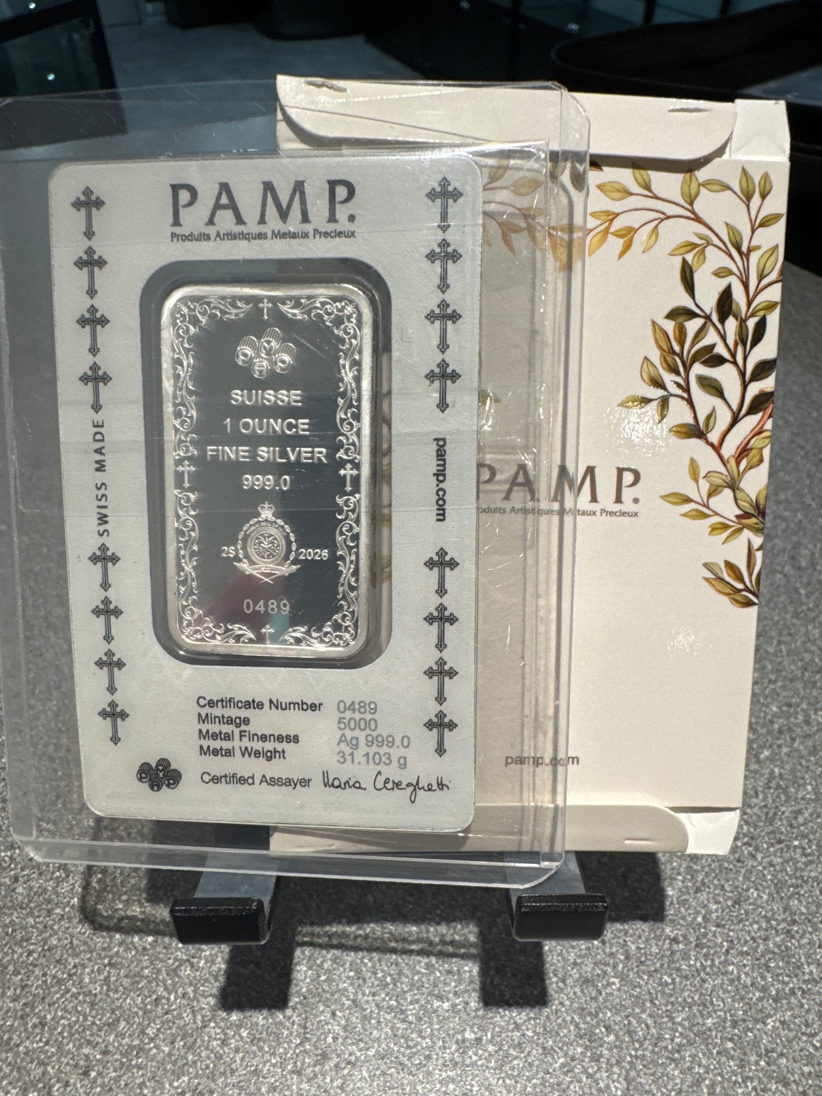 1oz fine silver “cross of Christianity” pamp bar
