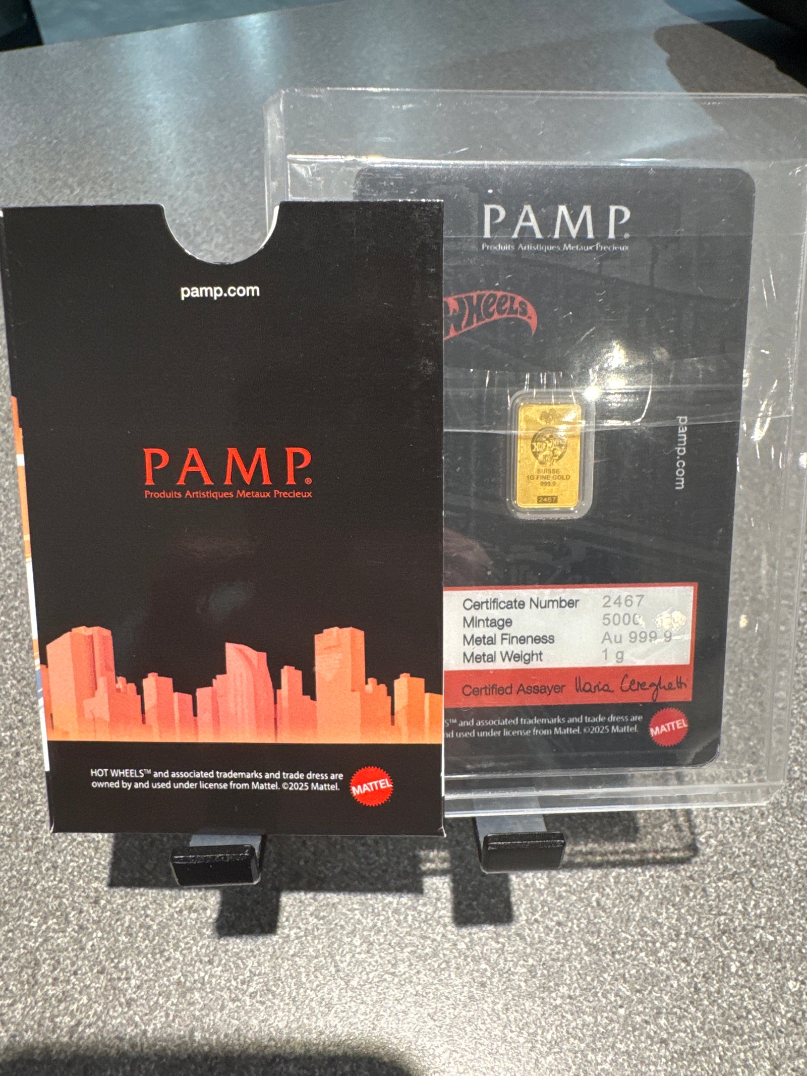 Pamp 1 gram 24ct fine gold “hot wheels”bar